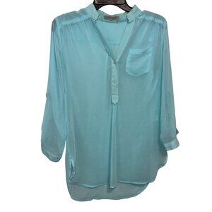 Fun2Fun Womens Sheer Light Aqua Blouse S